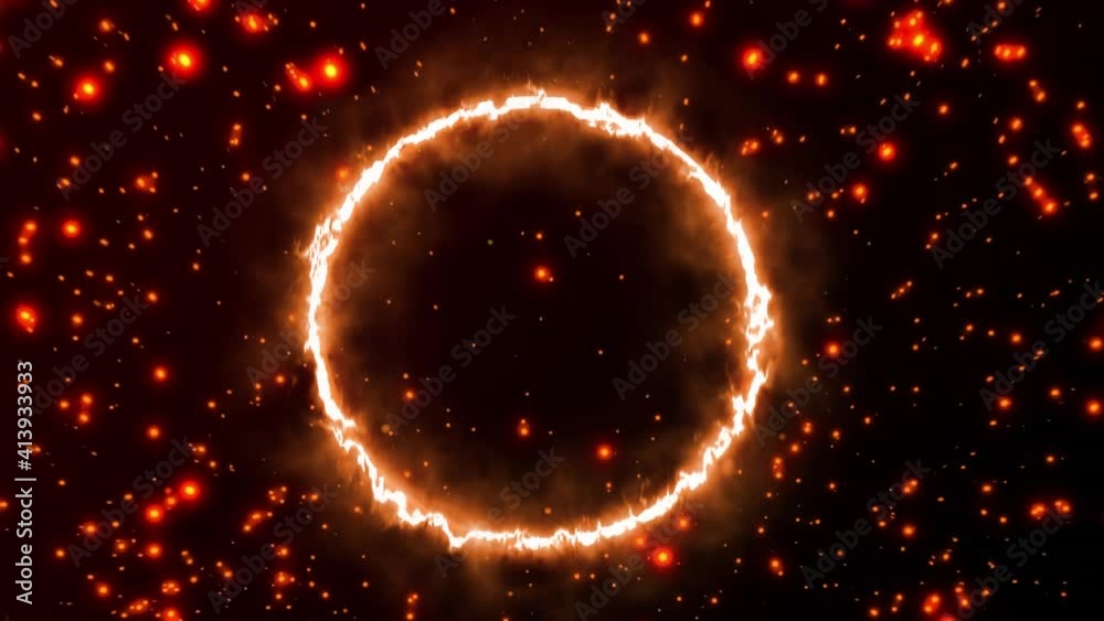 Animation of explosion of orange spots of light with ring of fire Animation of explosion of orange spots of light with ring of fire