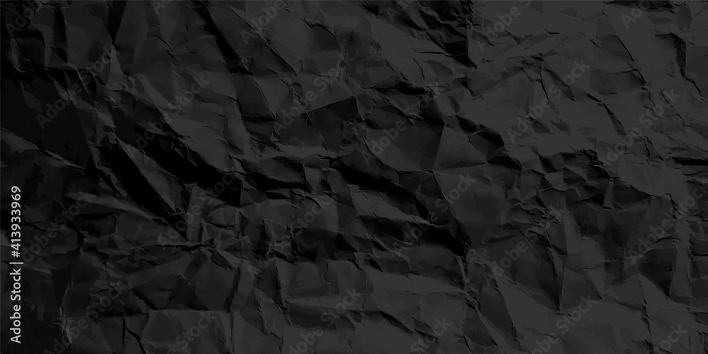 Fototapeta premium Black crumpled paper texture pattern. Rough grunge old blank. Vector abstract background.