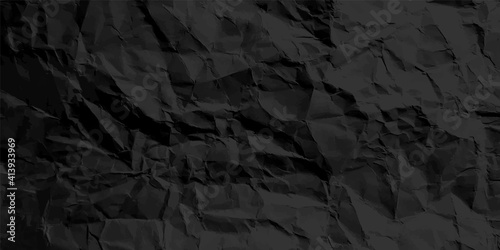 Black crumpled paper texture pattern. Rough grunge old blank. Vector abstract background.