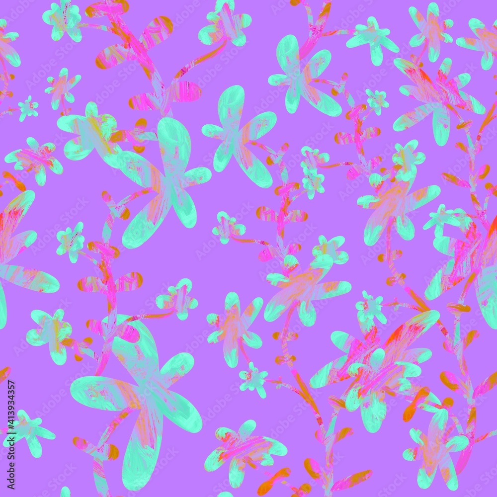 Seamless pattern. Romantic pastel flowers on a pink background. Endless background for textile, fabric, clothing, packaging. 