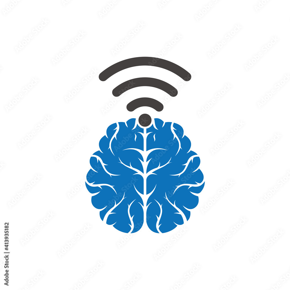 Brain and wifi logo design sign. Education, technology and business
