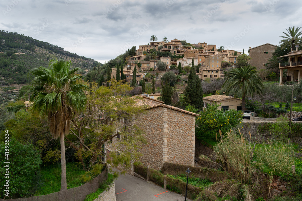 A beautiful view of Deià a small town in mediterranean Mallorca Island in the Balearic Island Spain on a winter day 