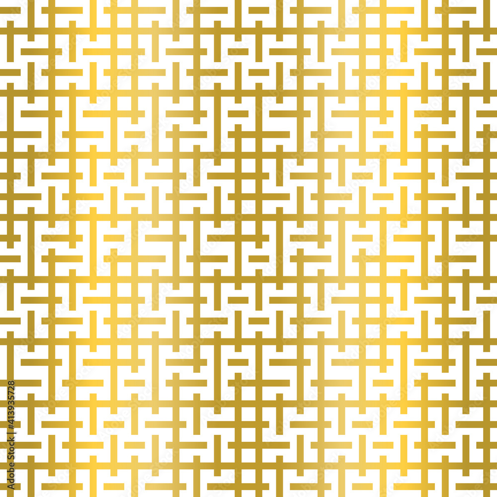 Modern simple geometric seamless vector pattern with gold rectangular maze texture on white background. Suitable for wallpaper, prints, wrapping paper and web background. Modern simple geometric seamless vector pattern with gold rectangular maze texture on white background. Suitable for wallpaper, prints, wrapping paper and web background.