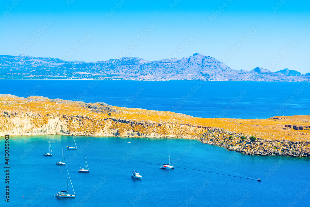 Obraz premium Lindos Bay on the Rhodes island, Greece