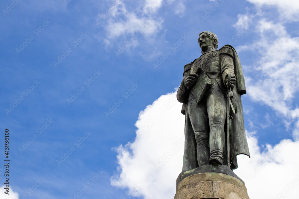 Monument to General Francisco de Paula Santander. The famous historic Bridge of Boyaca in Colombia. The Colombian independence Battle of Boyaca took place here on August 7, 1819.