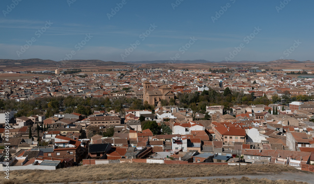 top view of the city of consuegra, toledo, spain