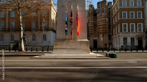Wide angle view of the Cenotaph  in Whitehall, London, England, UK, a monument designed by Sir Edwin Lutyens photo