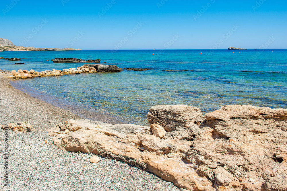 Beautiful rocky beach  on the shore of Mediterranean Sea