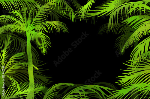 A frame of green palm leaves. Hello summer. Vector illustration