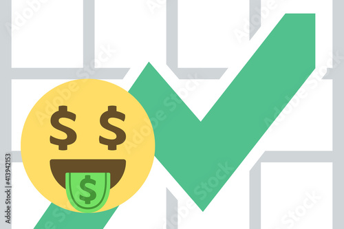 money face emoji against chart with upwards trend,making money,earnings,success,business,finance and economy concept vector illustration