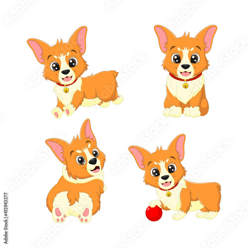 Set of cute baby dogs cartoon in different poses
