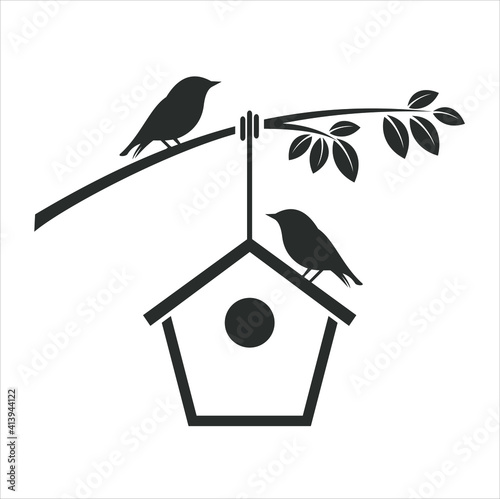 illustration of the bird and its house, vector art.