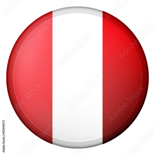 Glass light ball with flag of Peru. Round sphere, template icon. Peruvian national symbol. Glossy realistic ball, 3D abstract vector illustration highlighted on a white background. Big bubble.
