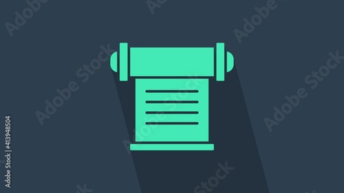 Turquoise Decree, paper, parchment, scroll icon icon isolated on blue background. 4K Video motion graphic animation.