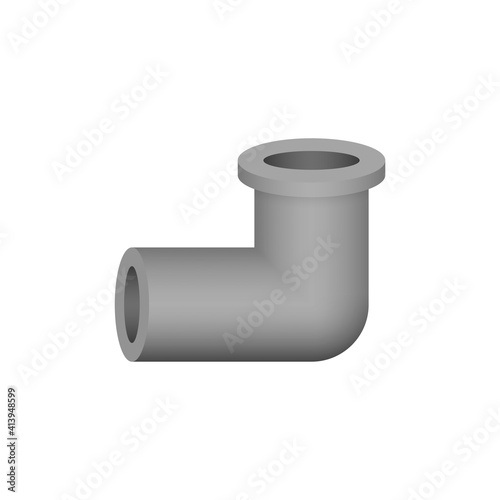PVC plastic pipe fitting vector design isolated on white background. 90 degree elbow with slip socket opening and female thread. Part for pipeline system, plumbing, drainage, vent and water supply.