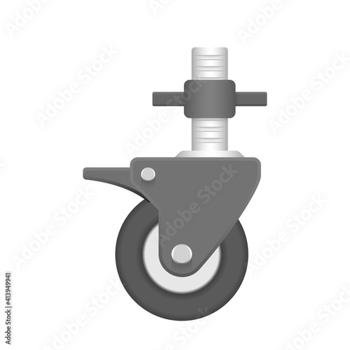 Caster wheel vector icon. Anti skid swivel type. Consist of rubber wheel, brake and adjustable screw. For rolling to move trolley, furniture, scaffolding, formwork and temporary working platform.