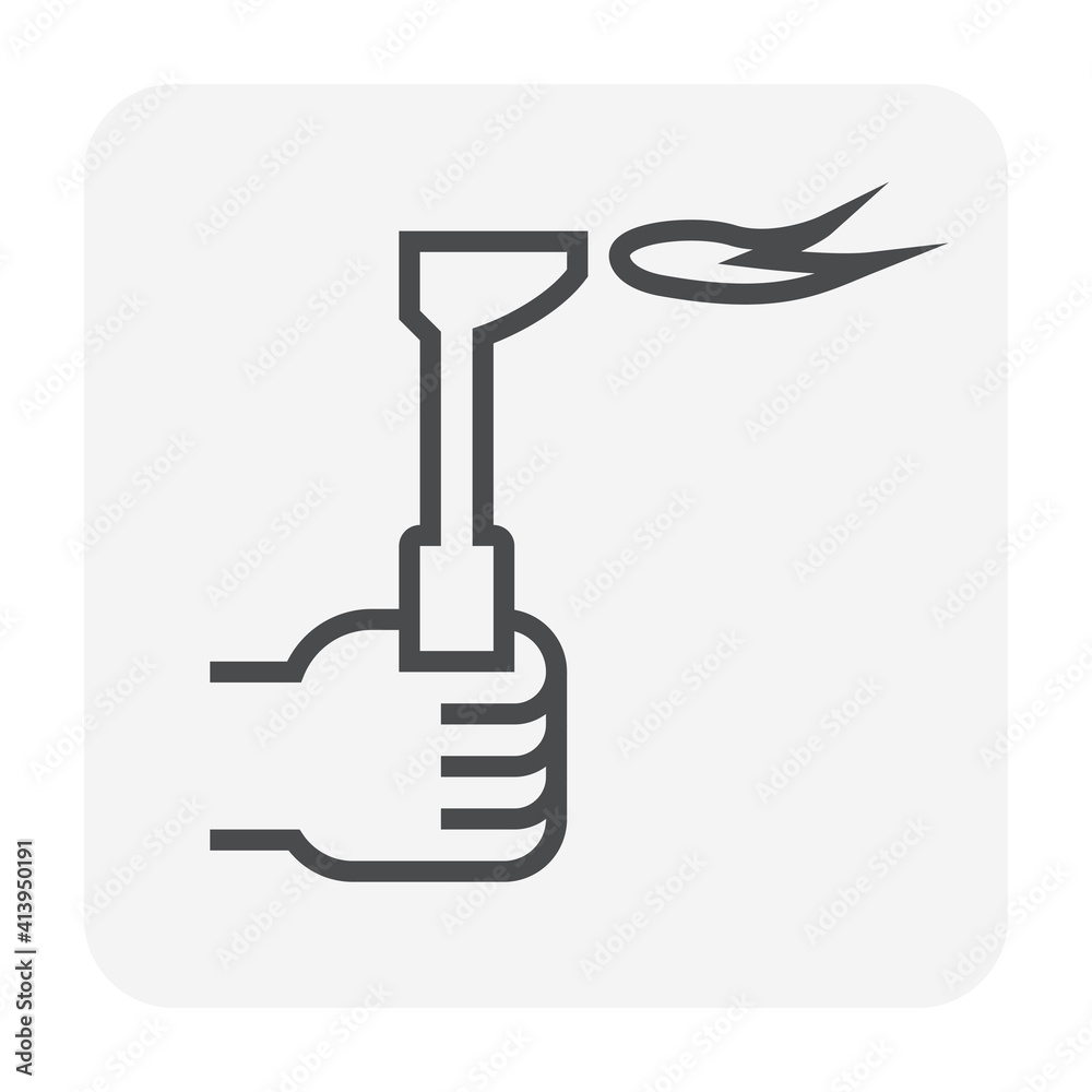 Cutting torch or welding torch vector icon. Also called blowtorch or gas torch. Tool consist of nozzle, hose, flame, hand worker or welder for Oxy-fuel welding and burning in metal work. 64x64 pixel. Cutting torch or welding torch vector icon. Also called blowtorch or gas torch. Tool consist of nozzle, hose, flame, hand worker or welder for Oxy-fuel welding and burning in metal work. 64x64 pixel.