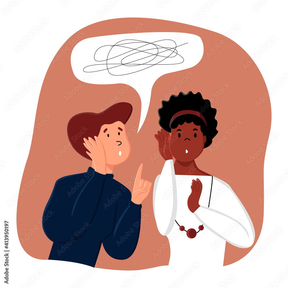 Vector flat illustration communication, gossip, friends, two women about different things. One whispers something in other s ear. Concept information exchange, misinformation, secrets, public news. Vector flat illustration communication, gossip, friends, two women about different things. One whispers something in other s ear. Concept information exchange, misinformation, secrets, public news.