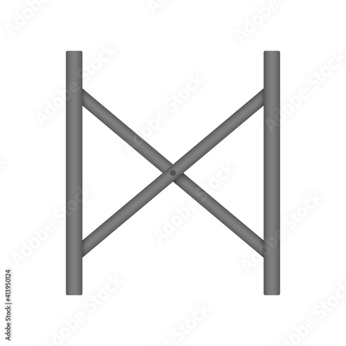 Scaffolding frame and cross brace vector icon. Construction equipment and component part of ringlock scaffolding system. Use as temporary working platform or structure for building construction.