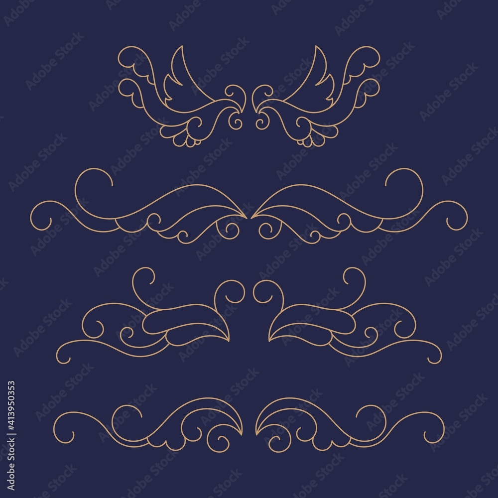 Beautiful hand drawn wedding ornament floral set. -  Vector.