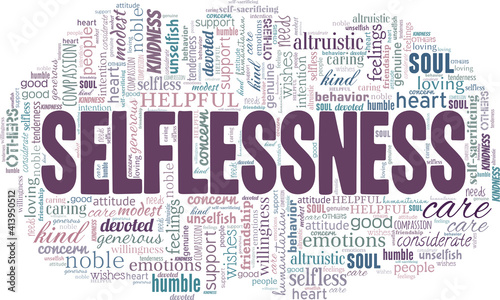 Selflessness vector illustration word cloud isolated on a white background.