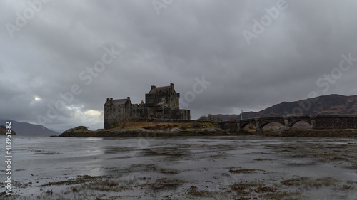 Eilean Donan Castle, Scotland, Uk, Highlands. Image after a storm when the clouds opened.