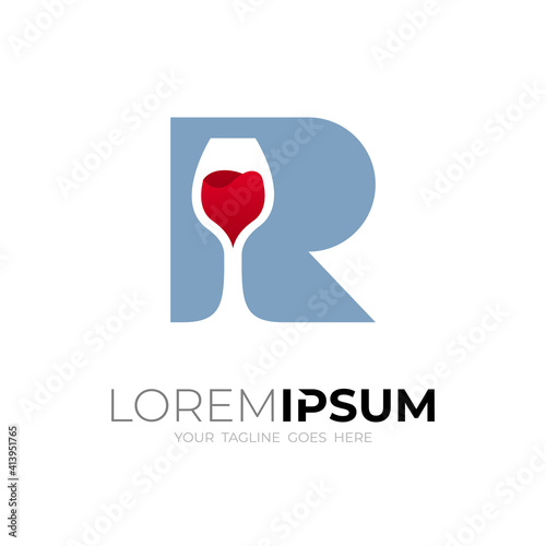 Wine logo with letter R design combination, simple style