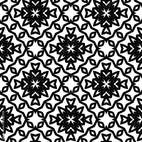 Geometric vector pattern with triangular elements. Seamless abstract ornament for wallpapers and backgrounds. Black and white colors.