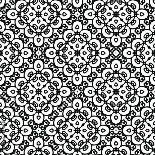  Geometric vector pattern with triangular elements. Seamless abstract ornament for wallpapers and backgrounds. Black and white colors.