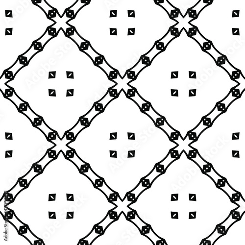  Geometric vector pattern with triangular elements. Seamless abstract ornament for wallpapers and backgrounds. Black and white colors.