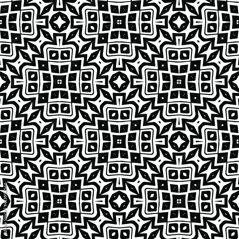  Geometric vector pattern with triangular elements. Seamless abstract ornament for wallpapers and backgrounds. Black and white colors.