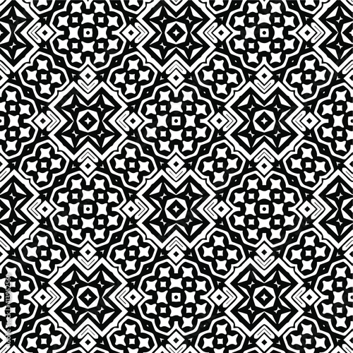  Geometric vector pattern with triangular elements. Seamless abstract ornament for wallpapers and backgrounds. Black and white colors.