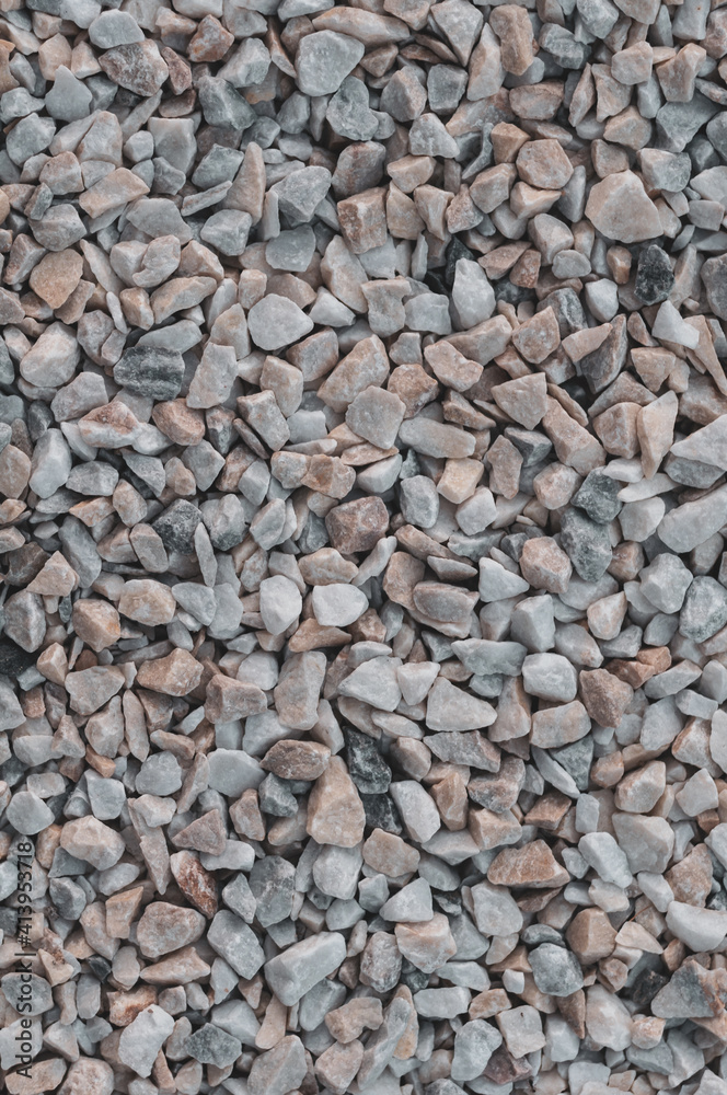 Flower bed in park covered fine granite stone, crumb for landscape design, beautiful background for stories on social networks Flower bed in park covered fine granite stone, crumb for landscape design, beautiful background for stories on social networks