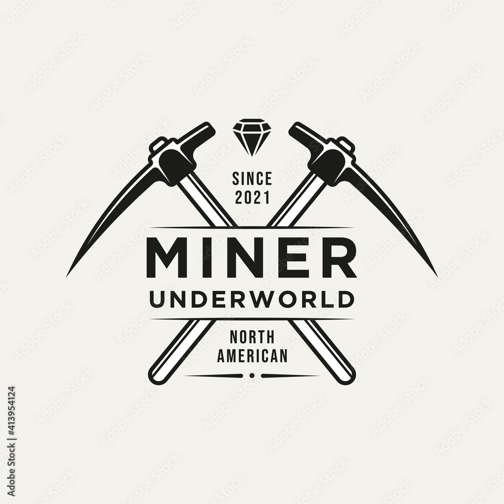 retro mining logo,emblem,badges with a pickaxe template vector illustration design. vintage monochrome mining or construction logo concept retro mining logo,emblem,badges with a pickaxe template vector illustration design. vintage monochrome mining or construction logo concept