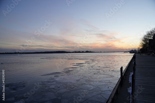 Beautiful Waterfront Sunset View in the Winter Time