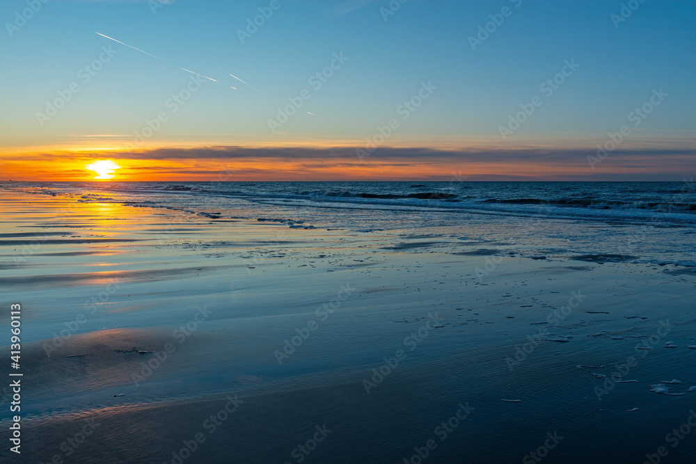 North Sea beach sunset, Oostende (Ostend), Belgium.