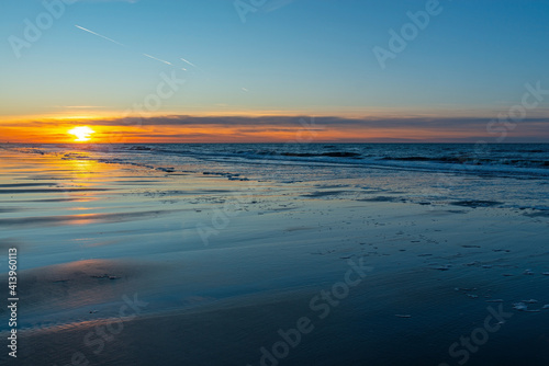 North Sea beach sunset  Oostende  Ostend   Belgium.