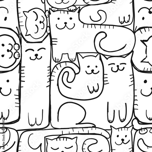 Pazzle with funny cats. Cats House. Seamless Pattern for your design