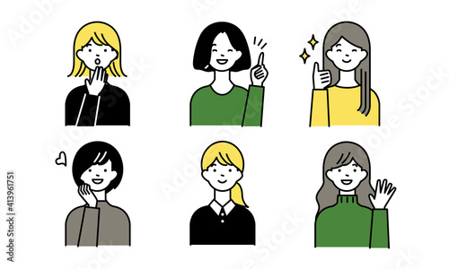 ポジティブな女性とハンドサイン　セット