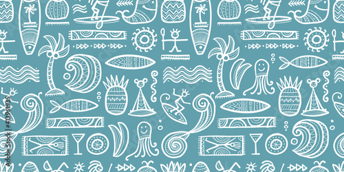 Tropical Lifestyle background. Tribal elements. Seamless Pattern for your design