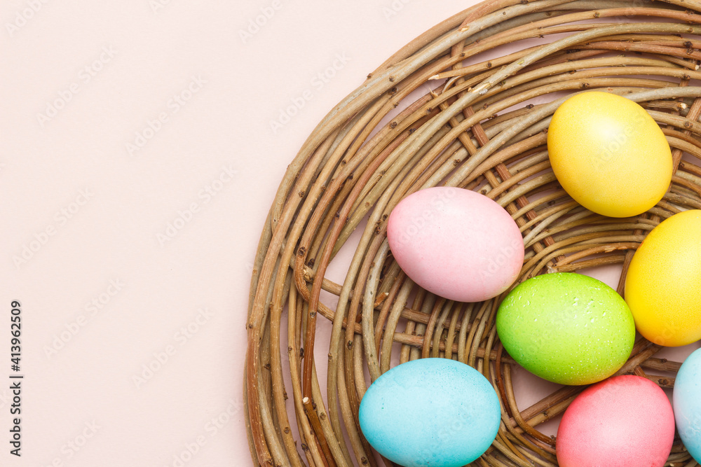 Happy Easter card with easter eggs in cream colors. Minimal easter concept with copy space for web banner. Happy Easter card with easter eggs in cream colors. Minimal easter concept with copy space for web banner.