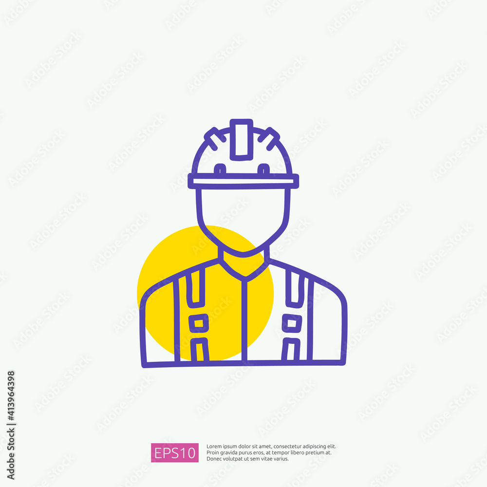 engineer with safety hardhat helmet icon. engineering and architecture related doodle concept with fill color line vector illustration engineer with safety hardhat helmet icon. engineering and architecture related doodle concept with fill color line vector illustration