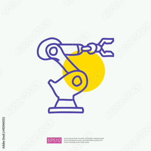 industrial robot arm machine doodle icon. engineering related doodle concept symbol sign. fill color line vector illustration