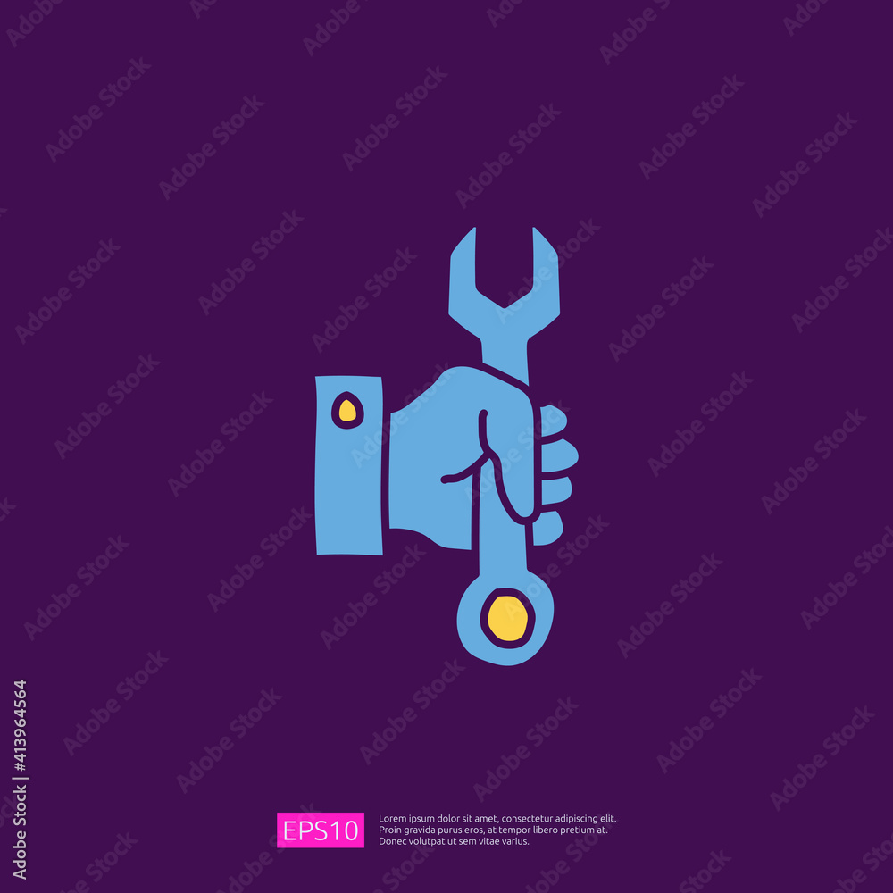 maintenance service concept icon with hand hold wrench sign symbol. engineering related icon for plumbing, industrial, construction. fill color line vector illustration maintenance service concept icon with hand hold wrench sign symbol. engineering related icon for plumbing, industrial, construction. fill color line vector illustration