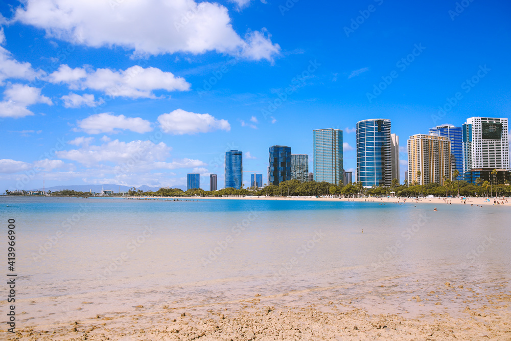 Obraz premium Ala Moana Regional Park, Honolulu, Oahu, Hawaii