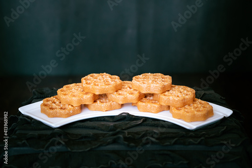 Traditional Malaysian cookies snack known as kuih loyang  for Eid Fitr, Eid Adha and Ramadhan. photo