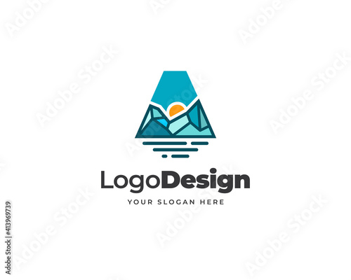 Letter A iceberg logo vector. Creative peak logo design