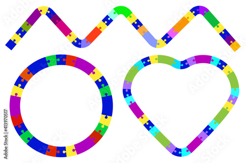 Heart puzzle on colorful background. Business concept. Figures from puzzles. Vector illustration.