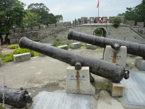 Xiamen, Fujian, China - April 6 2013: Abundant cast iron cannon at Hulishan Cannon Fort © Daniel