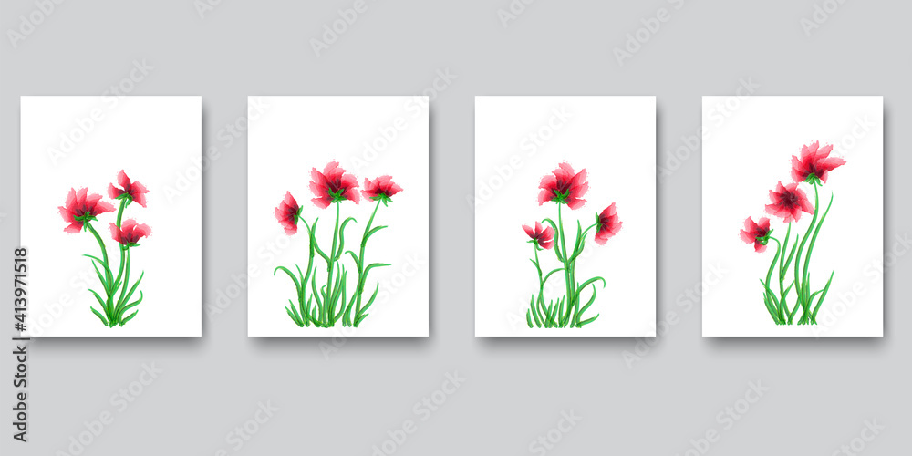 Nature art poster design. Wall art watercolor abstract. paintings flowers. Vector pattern. Stock image. EPS 10.
